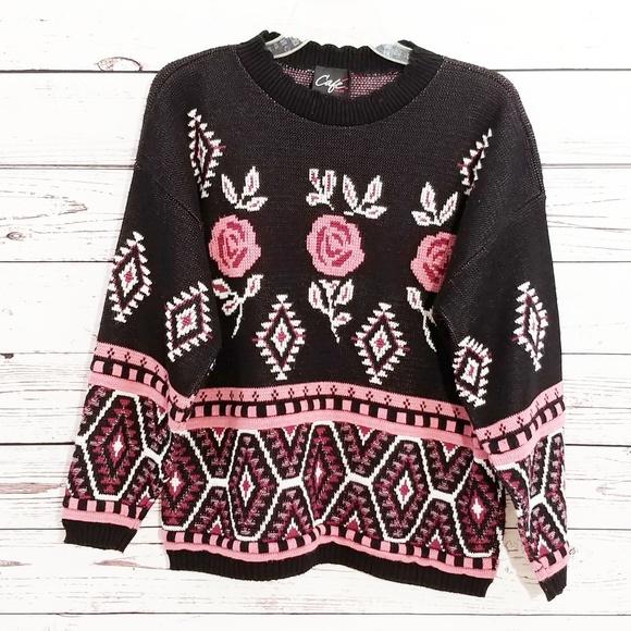 Sweaters - Cafe la vie cross stitch floral rose sweater TB4